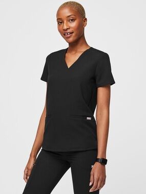 Figs Women's Black V-Neck Scrub Top
